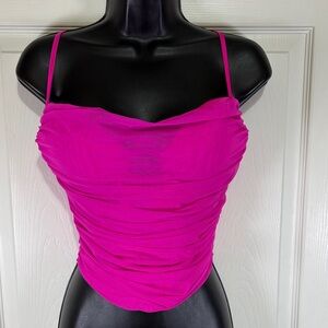 NWT AKIRA Hot Pink Ruched Women's Top with Built in Bra Size Large